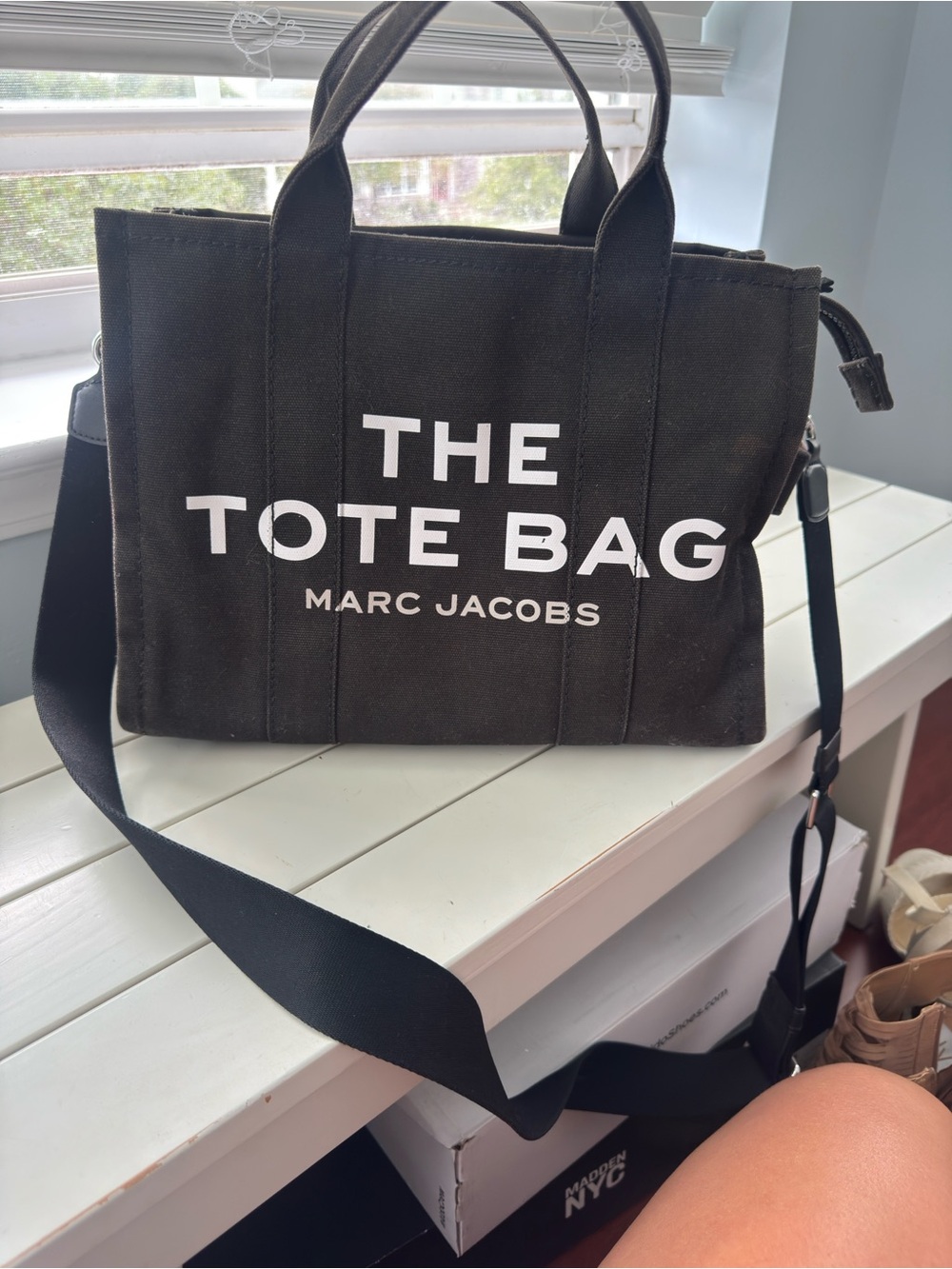 Marc Jacobs Black Canvas 'The Tote Bag' with White Logo